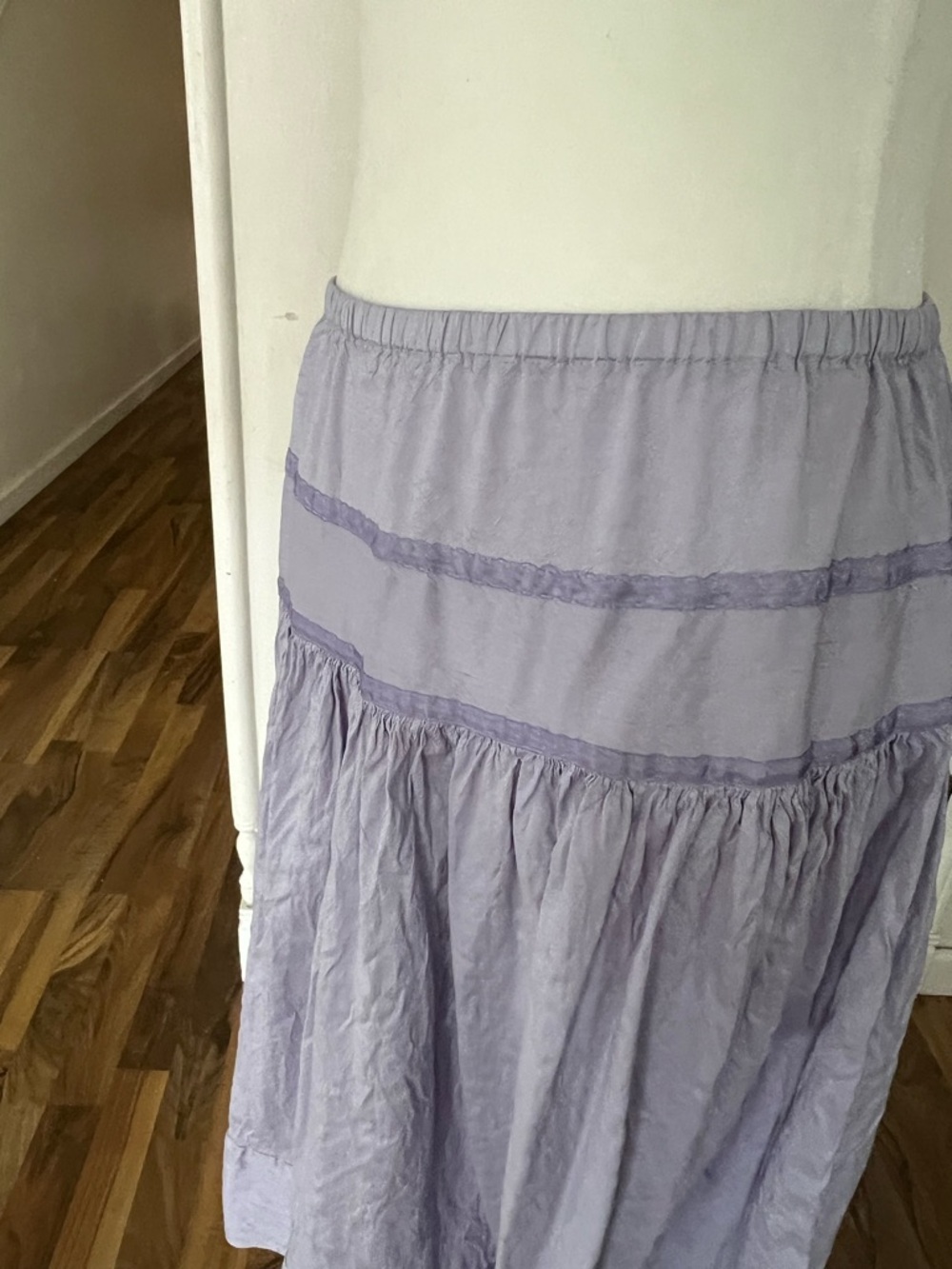 Calypso Christiane Celle Lavender / Purple Tiered Silk Midi Skirt, Medium - Picture 7 of 7
